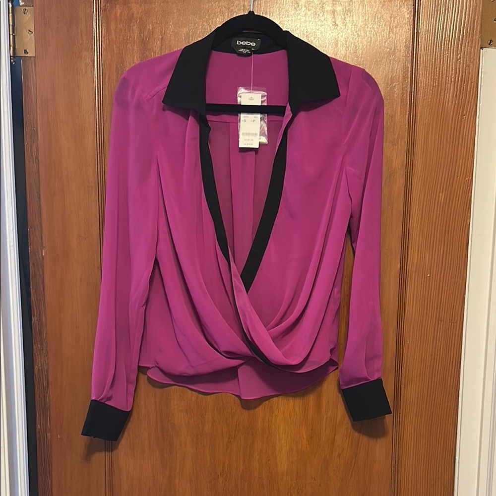 Women's Pink Blouse with Black Trim brand new